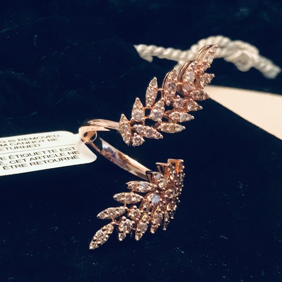 Solid Rose Gold & Genuine Diamond Asa Bypass Ring - Picture 2 of 15